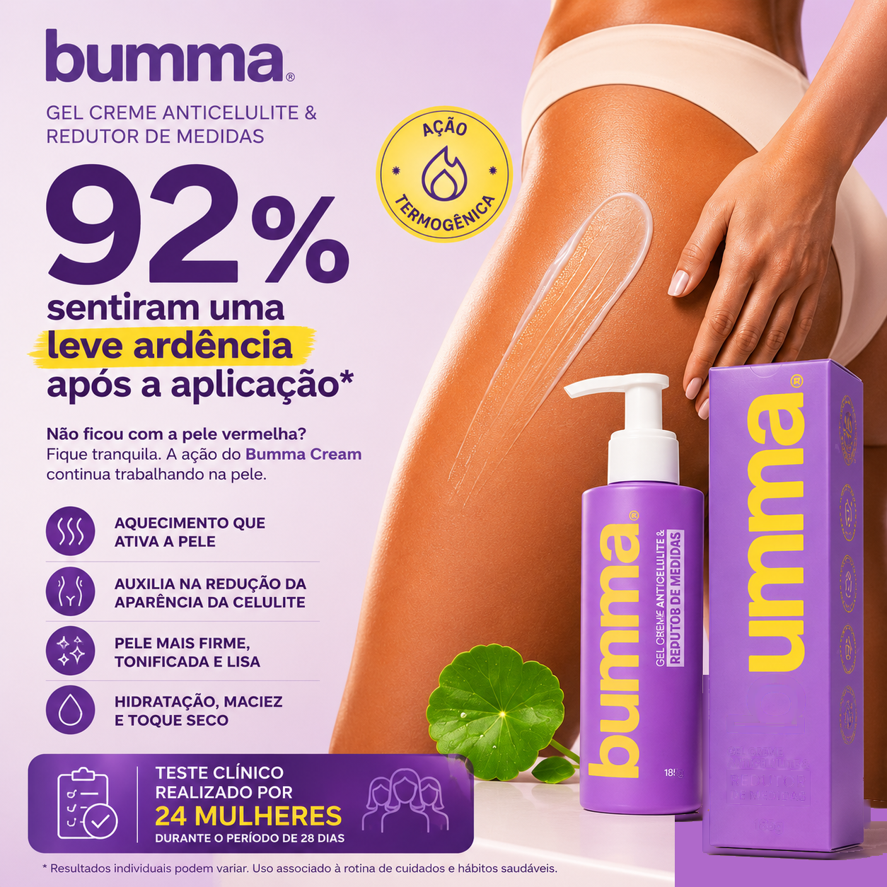 92% das mulheres sentiram leve ardência após a aplicação do Bumma Gel